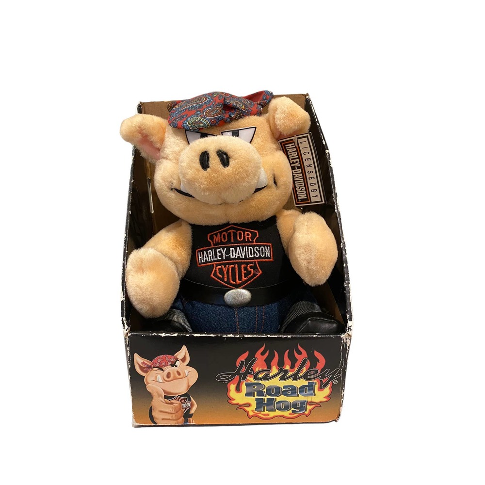 Vintage 1996 Harley Davidson Road Hog Plush Pig 10"
